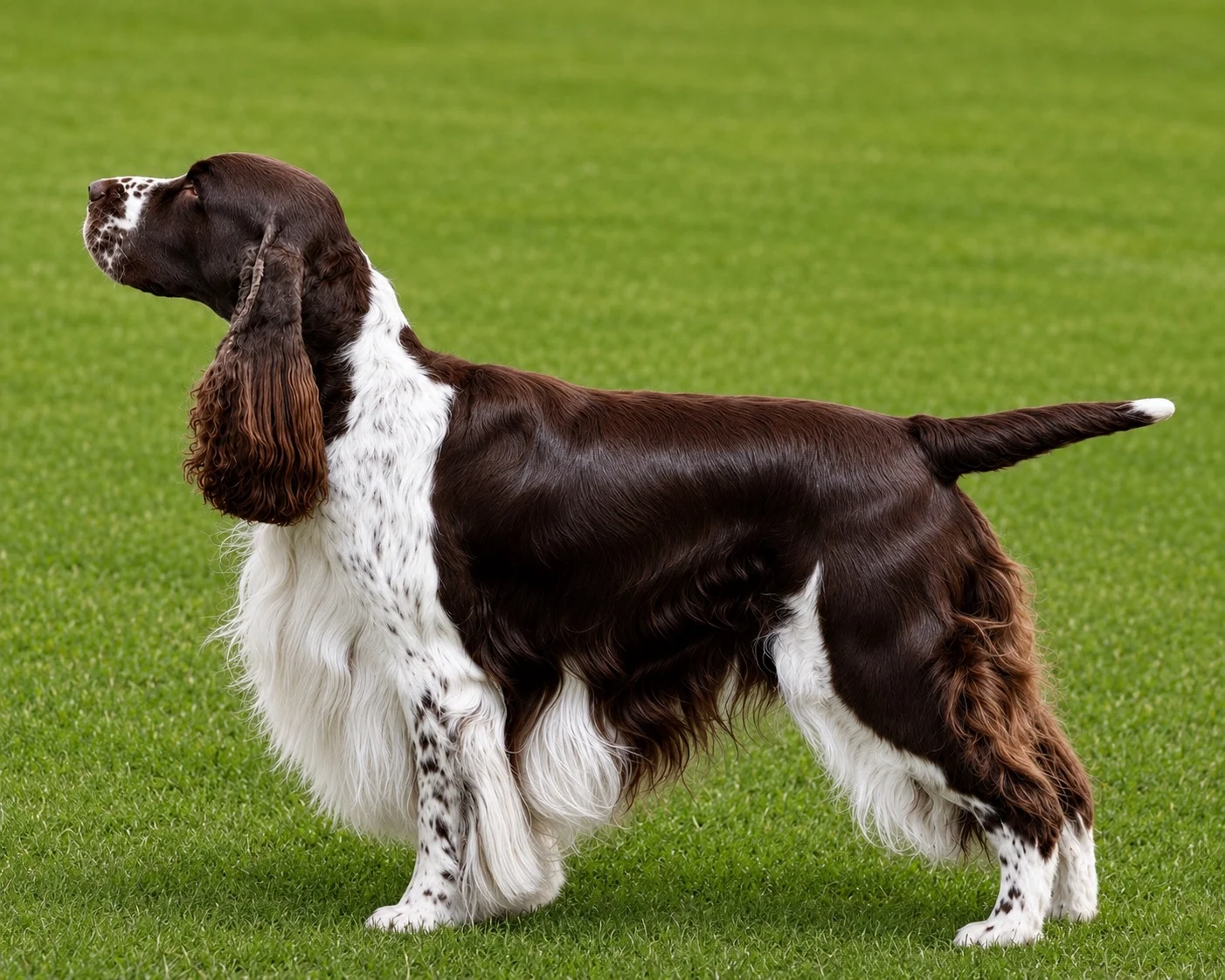 Dapper, an English Springer Spaniel and foundation sire at Essquire, standing in show pose